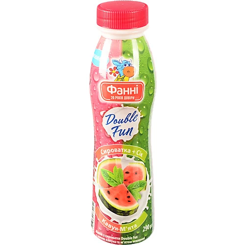 Напій з сироватки нежирний Кавун-м'ята Double Fun Фанні 290г