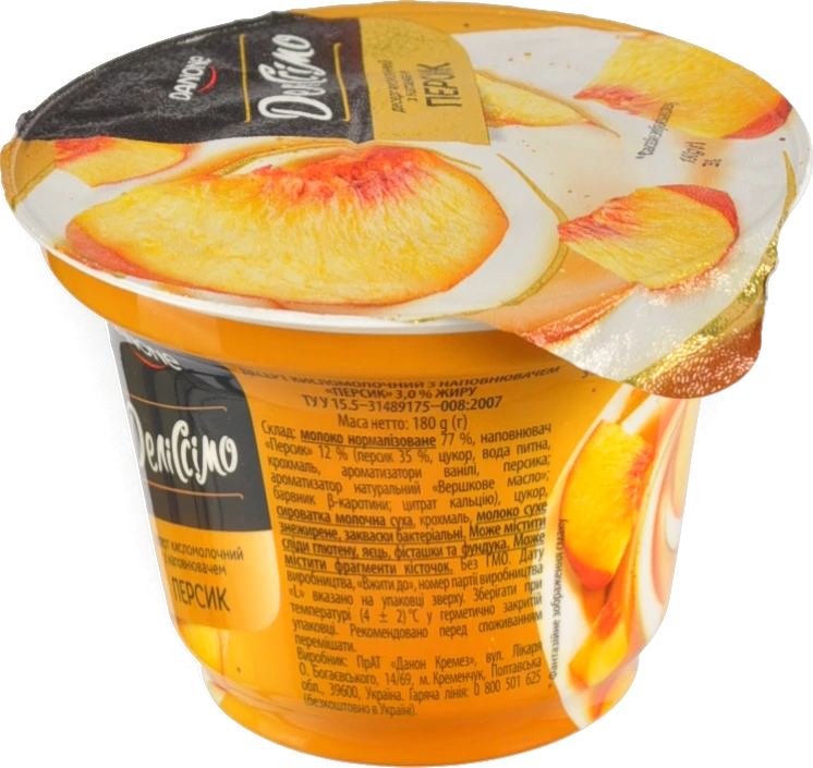 Десерт к.м Деліссімо 180г 3% персик ст