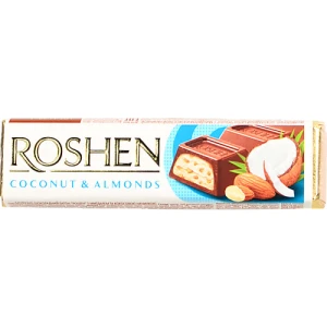 Батон молочно-шоколадний з мигдалем та кокосовою начинкою Roshen м/у 38г