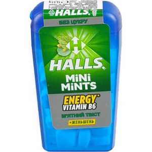 Цукерки без цукру +женьшень М'ятний твіст Mini Mints Halls п/у 12.5г