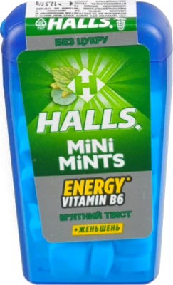 Цукерки без цукру +женьшень М'ятний твіст Mini Mints Halls п/у 12.5г