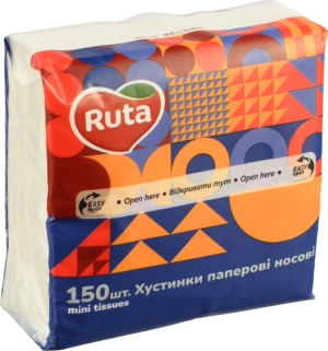 Хусточки паперові 2-х шарові 10.5х20см Ruta 150шт