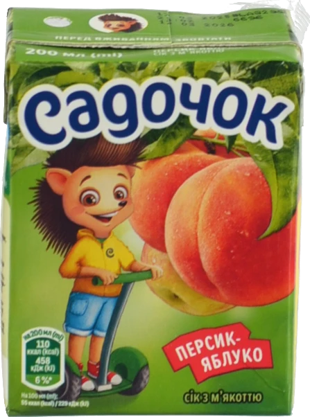 Сік Садочок 200 мл персиково-яблучний з м`якоттю