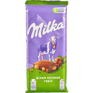Шоколад молочний Цілий лісовий горіх Milka м/у 90г