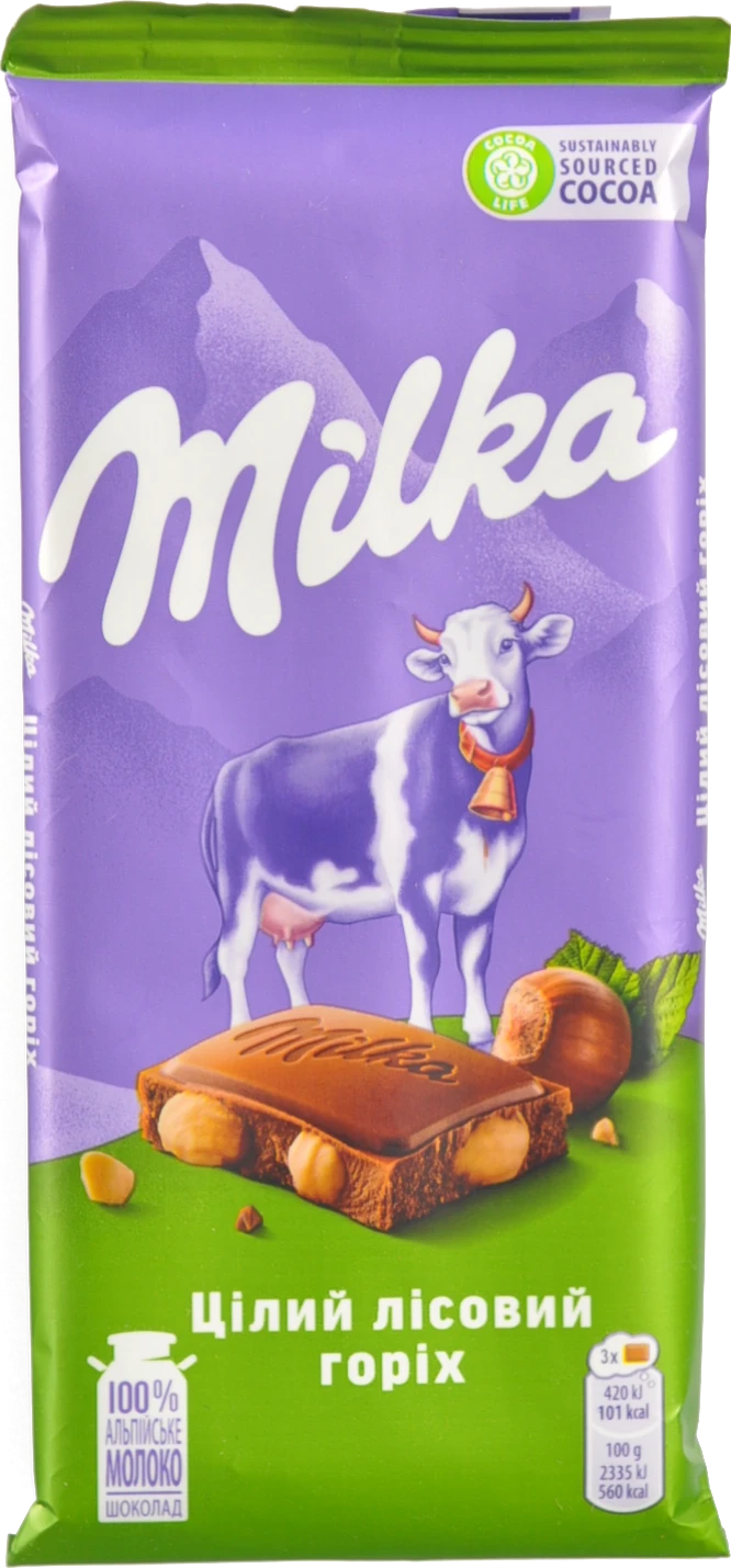 Шоколад молочний Цілий лісовий горіх Milka м/у 90г