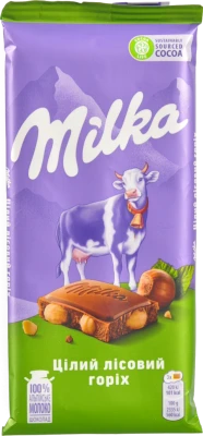 Шоколад молочний Цілий лісовий горіх Milka м/у 90г